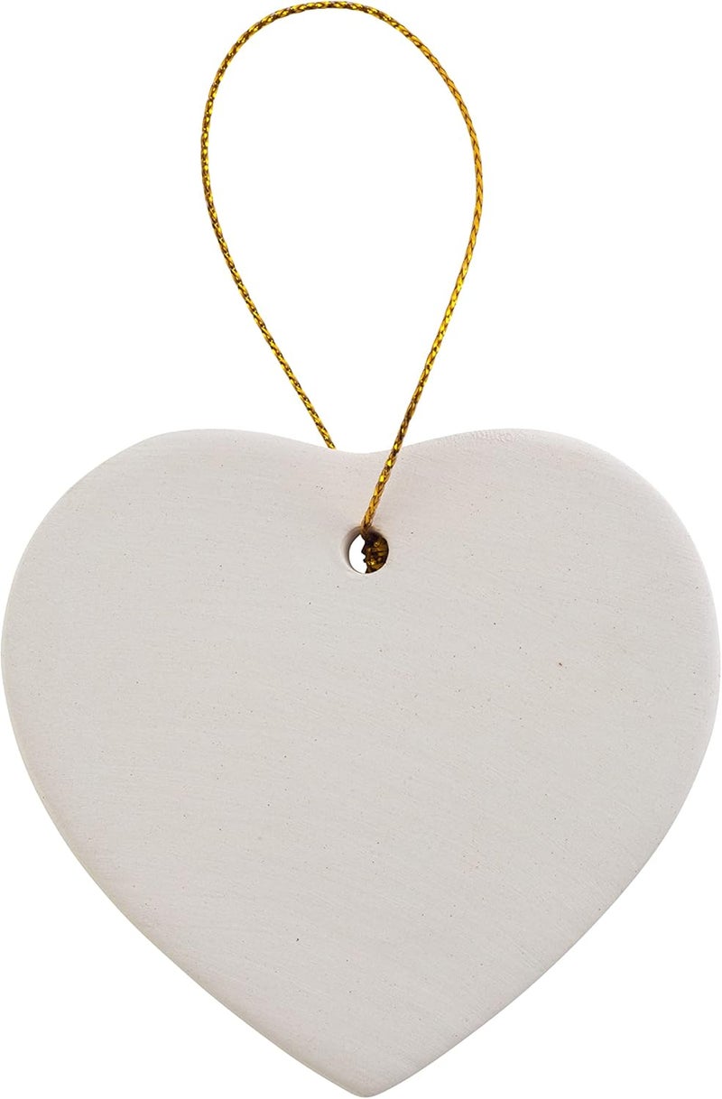 Creative Hobbies Ready to Paint DIY Ceramic Bisque Heart Ornaments with Hanger for Christmas Tree and Holiday Decoration | Pack of 12 - Image 2